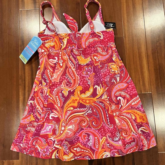 New NWT Swim Solutions Fuschia Pink Swim Dress One Piece Paisley‎ Print Sz 8 - Picture 3 of 12